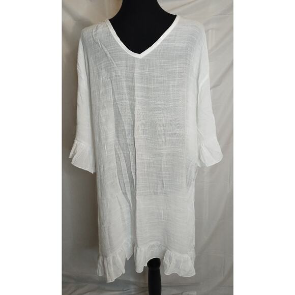 Ekouaer Swimsuit Coverup Women's Size XL White Ruffles V-neck Tie Back Sheer - Picture 1 of 7